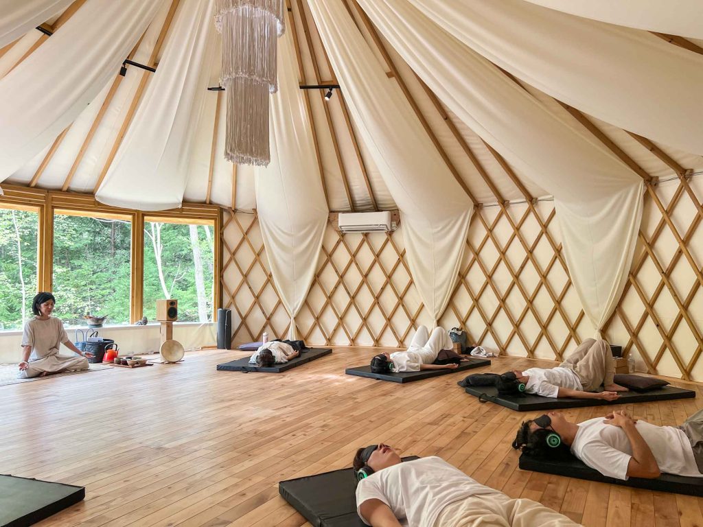 A retreat session inside the ger hall at nehan Retreat Center