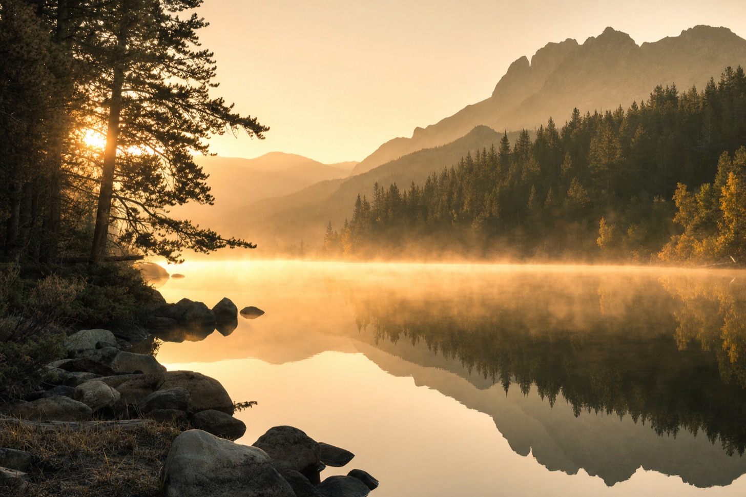 Still lake at dawn